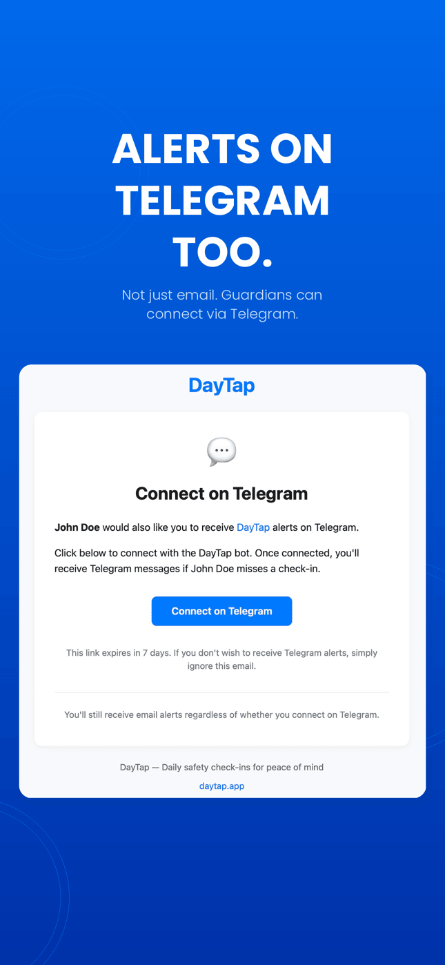 Contacts can also receive alerts via Telegram